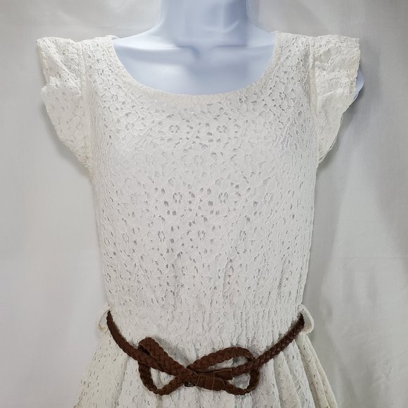 Women's Ivory Dress Floral Lace with Braided Belt - Picture 3 of 4